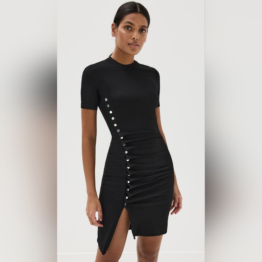 Paco Rabanne Side Buttoned Asymmetric Mini Dress